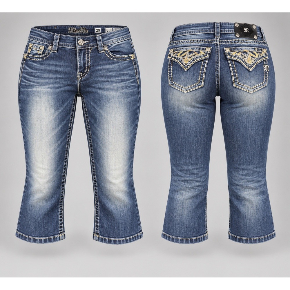 Miss Me Cropped straight Jeans womens 29x26 Embellished Button-Flap rhinestones